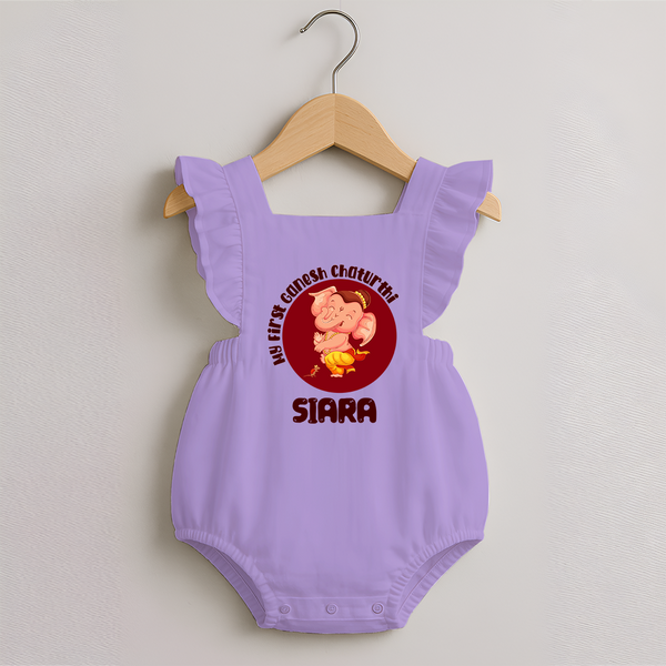 Little Ganesha Romper Frock | Custom Baby Romper Frock for First Ganesh Chaturthi Celebration - LILAC - 0 - 3 Months Old (Chest 19")