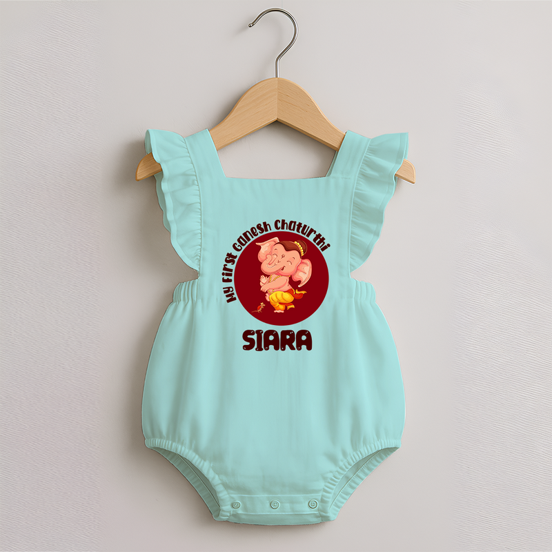 Little Ganesha Romper Frock | Custom Baby Romper Frock for First Ganesh Chaturthi Celebration - MINT GREEN - 0 - 3 Months Old (Chest 19")