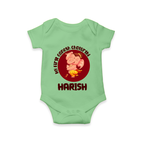 Little Ganesha Romper / Onesie | Custom Baby Romper / Onesie for First Ganesh Chaturthi Celebration - GREEN - New Born (Chest 14")