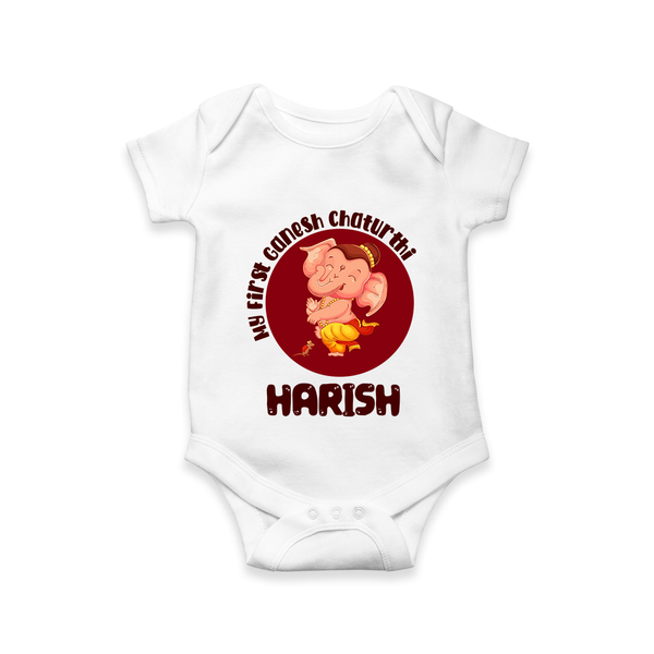 Little Ganesha Romper / Onesie | Custom Baby Romper / Onesie for First Ganesh Chaturthi Celebration - WHITE - New Born (Chest 14")