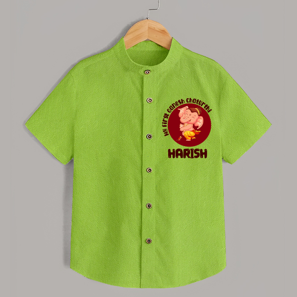 Little Ganesha Shirt | Custom Baby Shirt for First Ganesh Chaturthi Celebration - LIME GREEN - 0 - 6 Months Old (Chest 23")