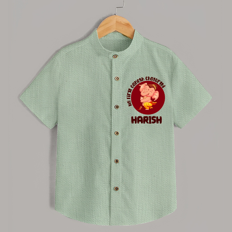 Little Ganesha Shirt | Custom Baby Shirt for First Ganesh Chaturthi Celebration - MINT GREEN - 0 - 6 Months Old (Chest 23")