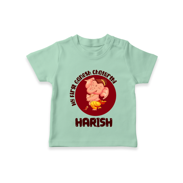 Little Ganesha T-Shirt | Custom Baby T-Shirt for First Ganesh Chaturthi Celebration - MINT GREEN - 0-5 Months Old (Chest 17")