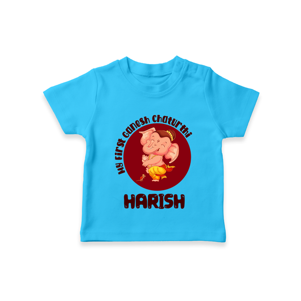 Little Ganesha T-Shirt | Custom Baby T-Shirt for First Ganesh Chaturthi Celebration - SKY BLUE - 0-5 Months Old (Chest 17")