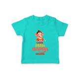 Cute Little Bappa - Customized TShirt For Kids - TEAL - 0-5 Months Old (Chest 17")