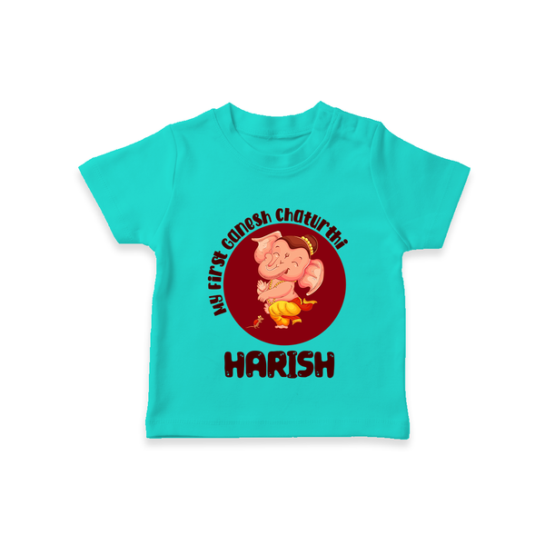 Little Ganesha T-Shirt | Custom Baby T-Shirt for First Ganesh Chaturthi Celebration - TEAL - 0-5 Months Old (Chest 17")