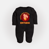 Little Ganesha Sleep Suit / Full Sleeve Body Suit | Custom Baby Sleep Suit / Full Sleeve Body Suit for First Ganesh Chaturthi Celebration - BLACK - New Born (Chest 7.5")