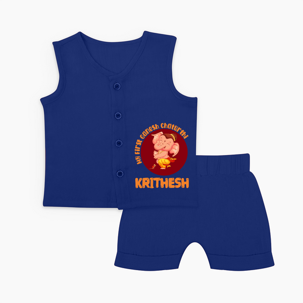 Little Ganesha Jabla Set | Custom Baby Jabla Set for First Ganesh Chaturthi Celebration - NAVY BLUE - 0 - 3 Months Old (Chest 9.8")