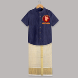 Little Ganesha Shirt And Dhoti | Custom Baby Shirt And Dhoti for First Ganesh Chaturthi Celebration - DARK BLUE - 0 - 6 Months Old (Chest-23") (Dhoti length-14")