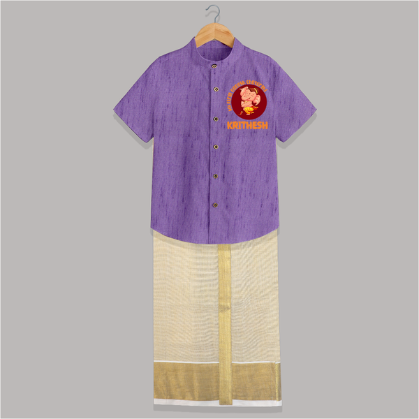 Little Ganesha Shirt And Dhoti | Custom Baby Shirt And Dhoti for First Ganesh Chaturthi Celebration - ROYAL PURPLE - 0 - 6 Months Old (Chest-23") (Dhoti length-14")