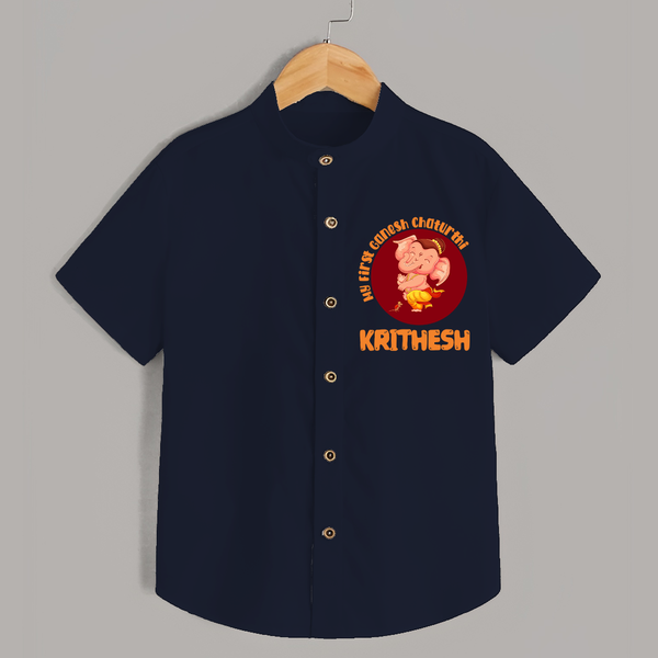Little Ganesha Shirt | Custom Baby Shirt for First Ganesh Chaturthi Celebration - NAVY BLUE - 0 - 6 Months Old (Chest 23")
