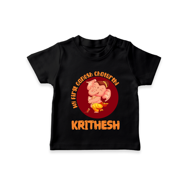 Little Ganesha T-Shirt | Custom Baby T-Shirt for First Ganesh Chaturthi Celebration - BLACK - 0-5 Months Old (Chest 17")
