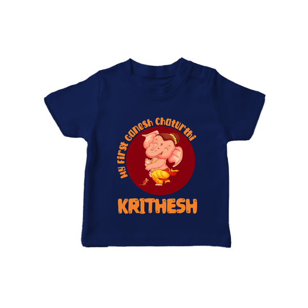 Little Ganesha T-Shirt | Custom Baby T-Shirt for First Ganesh Chaturthi Celebration - NAVY BLUE - 0-5 Months Old (Chest 17")