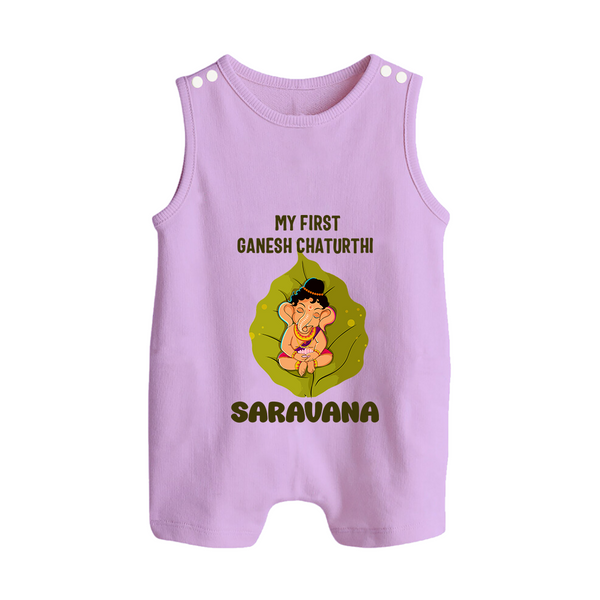 My First Ganesh Romper Suit / Sleeveless Romper | Personalized Romper Suit / Sleeveless Romper for Ganesh Chaturthi Festival - LILAC - 0 - 5 Months Old (Chest 18")