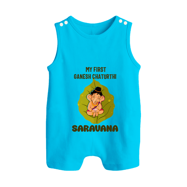 My First Ganesh Romper Suit / Sleeveless Romper | Personalized Romper Suit / Sleeveless Romper for Ganesh Chaturthi Festival - SKY BLUE - 0 - 5 Months Old (Chest 18")