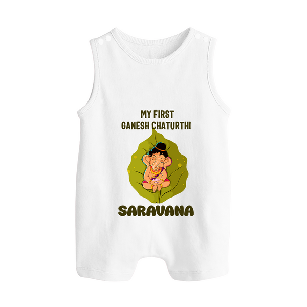 My First Ganesh Romper Suit / Sleeveless Romper | Personalized Romper Suit / Sleeveless Romper for Ganesh Chaturthi Festival - WHITE - 0 - 5 Months Old (Chest 18")