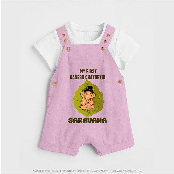 My First Ganesh Dungaree Set | Personalized Dungaree Set for Ganesh Chaturthi Festival - BABY PINK - 0 - 5 Months Old (Chest 18")