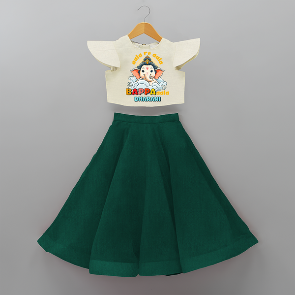 Aala Re Aala Bappa Aala - Customized Crop Top And Skirt For Kids - BOTTLE GREEN - 6 - 9 Months Old (Chest 20" , Frock Waist 20")