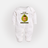 My First Ganesh Sleep Suit / Full Sleeve Body Suit | Personalized Sleep Suit / Full Sleeve Body Suit for Ganesh Chaturthi Festival - WHITE - New Born (Chest 7.5")