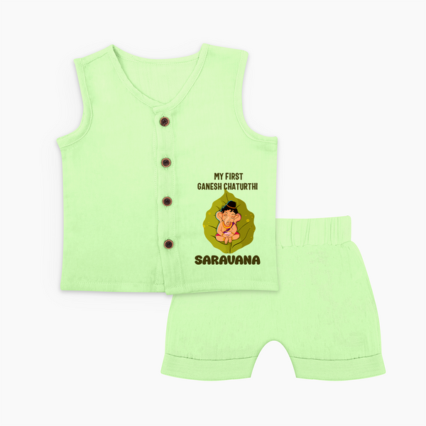 My First Ganesh Jabla Set | Personalized Jabla Set for Ganesh Chaturthi Festival - PASTEL GREEN - 0 - 3 Months Old (Chest 9.8")