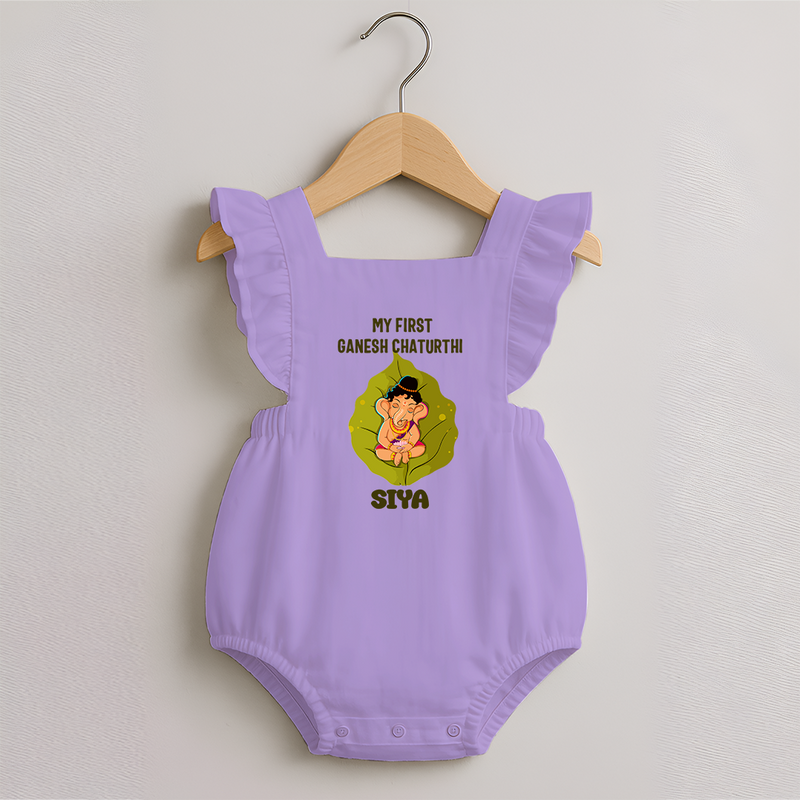 My First Ganesh Romper Frock | Personalized Romper Frock for Ganesh Chaturthi Festival - LILAC - 0 - 3 Months Old (Chest 19")