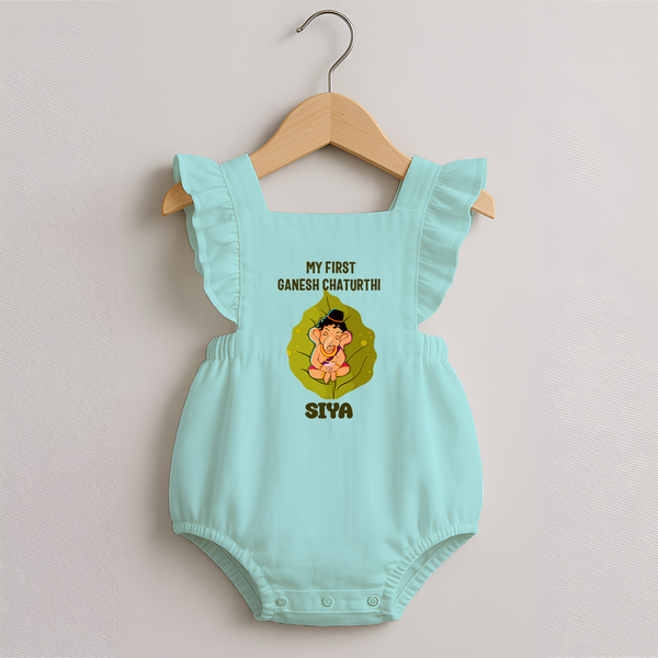 My First Ganesh Romper Frock | Personalized Romper Frock for Ganesh Chaturthi Festival - MINT GREEN - 0 - 3 Months Old (Chest 19")