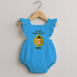 My First Ganesh Romper Frock | Personalized Romper Frock for Ganesh Chaturthi Festival - SKY BLUE - 0 - 3 Months Old (Chest 19")