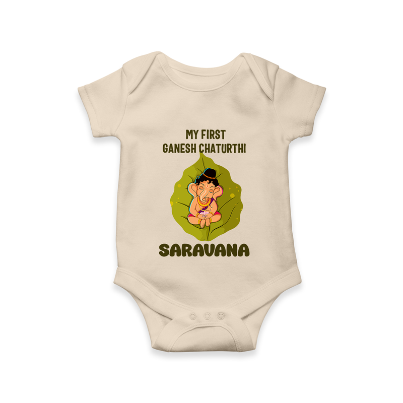 My First Ganesh Romper / Onesie | Personalized Romper / Onesie for Ganesh Chaturthi Festival - IVORY - New Born (Chest 14")