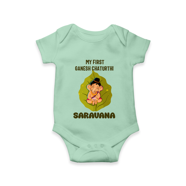 My First Ganesh Romper / Onesie | Personalized Romper / Onesie for Ganesh Chaturthi Festival - MINT GREEN - New Born (Chest 14")