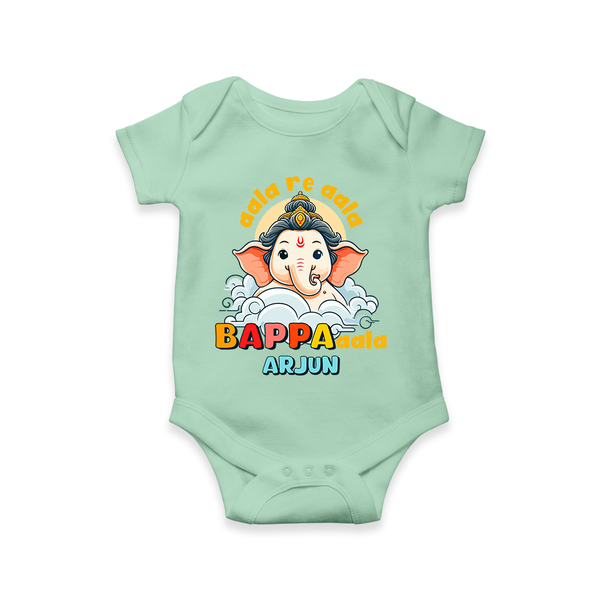 Aala Re Aala Bappa Aala - Customized Romper For Kids - MINT GREEN - 0 - 3 Months Old (Chest 16")