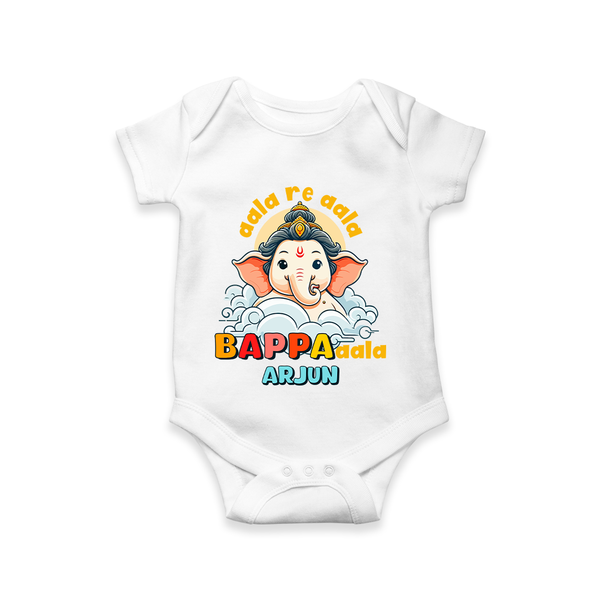 Aala Re Aala Bappa Aala - Customized Romper For Kids - WHITE - 0 - 3 Months Old (Chest 16")