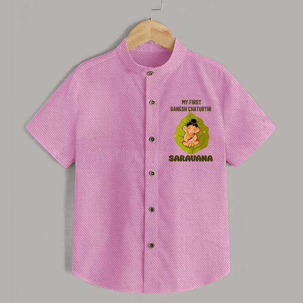 My First Ganesh Shirt | Personalized Shirt for Ganesh Chaturthi Festival - BABY PINK - 0 - 6 Months Old (Chest 23")