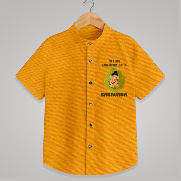 My First Ganesh Shirt | Personalized Shirt for Ganesh Chaturthi Festival - CHROME YELLOW - 0 - 6 Months Old (Chest 23")