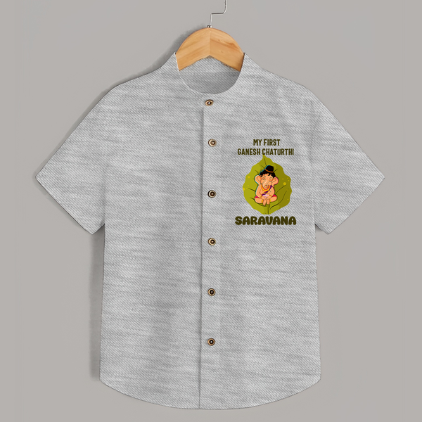 My First Ganesh Shirt | Personalized Shirt for Ganesh Chaturthi Festival - GREY - 0 - 6 Months Old (Chest 23")