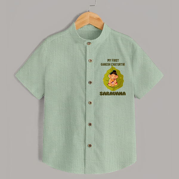 My First Ganesh Shirt | Personalized Shirt for Ganesh Chaturthi Festival - MINT GREEN - 0 - 6 Months Old (Chest 23")