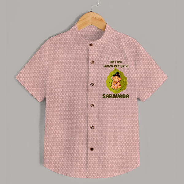 My First Ganesh Shirt | Personalized Shirt for Ganesh Chaturthi Festival - PEACH - 0 - 6 Months Old (Chest 23")