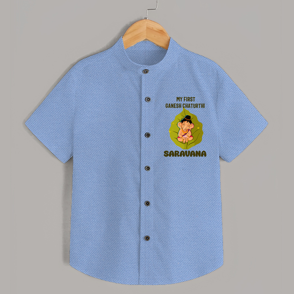 My First Ganesh Shirt | Personalized Shirt for Ganesh Chaturthi Festival - SKY BLUE - 0 - 6 Months Old (Chest 23")