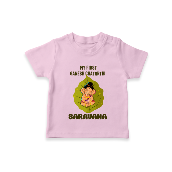 My First Ganesh T-Shirt | Personalized T-Shirt for Ganesh Chaturthi Festival - BABY PINK - 0-5 Months Old (Chest 17")