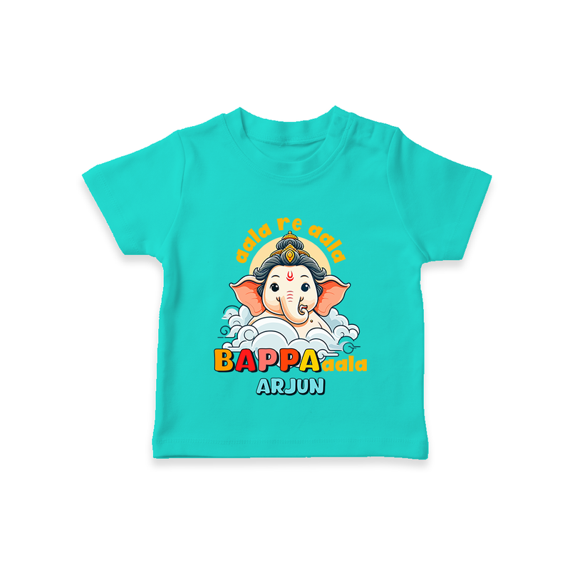 Aala Re Aala Bappa Aala - Customized TShirt For Kids - TEAL - 0-5 Months Old (Chest 17")