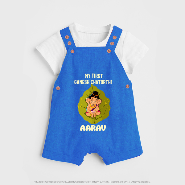 My First Ganesh Dungaree Set | Personalized Dungaree Set for Ganesh Chaturthi Festival - COBALT BLUE - 0 - 5 Months Old (Chest 18")