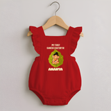 My First Ganesh Romper Frock | Personalized Romper Frock for Ganesh Chaturthi Festival - RED - 0 - 3 Months Old (Chest 19")