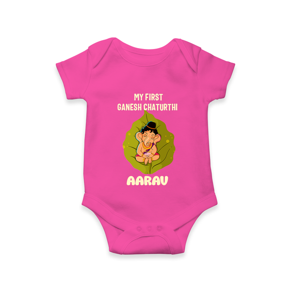 My First Ganesh Romper / Onesie | Personalized Romper / Onesie for Ganesh Chaturthi Festival - HOT PINK - New Born (Chest 14")