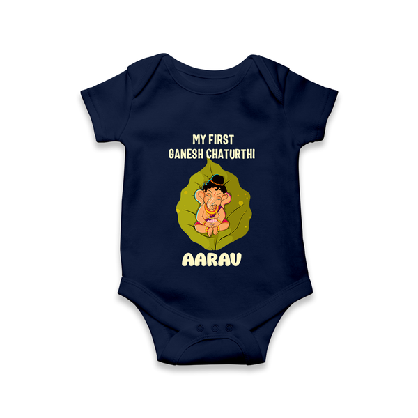 My First Ganesh Romper / Onesie | Personalized Romper / Onesie for Ganesh Chaturthi Festival - NAVY BLUE - New Born (Chest 14")
