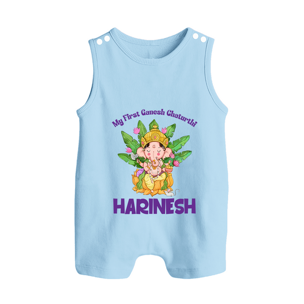 Ganesh Chaturthi Baby's First Romper Suit / Sleeveless Romper | Custom Romper Suit / Sleeveless Romper for the Festival of Ganesha - BABY BLUE - 0 - 5 Months Old (Chest 18")