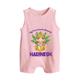 Ganesh Chaturthi Baby's First Romper Suit / Sleeveless Romper | Custom Romper Suit / Sleeveless Romper for the Festival of Ganesha - BABY PINK - 0 - 5 Months Old (Chest 18")