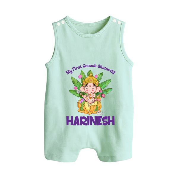 Ganesh Chaturthi Baby's First Romper Suit / Sleeveless Romper | Custom Romper Suit / Sleeveless Romper for the Festival of Ganesha - MINT GREEN - 0 - 5 Months Old (Chest 18")
