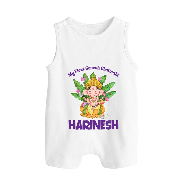 Ganesh Chaturthi Baby's First Romper Suit / Sleeveless Romper | Custom Romper Suit / Sleeveless Romper for the Festival of Ganesha - WHITE - 0 - 5 Months Old (Chest 18")