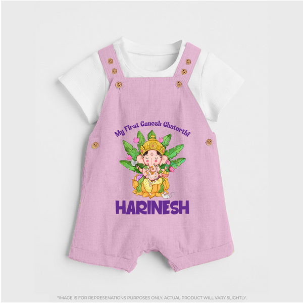 Ganesh Chaturthi Baby's First Dungaree Set | Custom Dungaree Set for the Festival of Ganesha - BABY PINK - 0 - 5 Months Old (Chest 18")