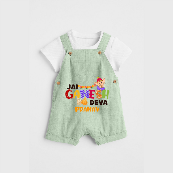 Jai Ganesh Deva - Customized Dungaree Set For Kids - MINT GREEN - 0 - 5 Months Old (Chest 18")