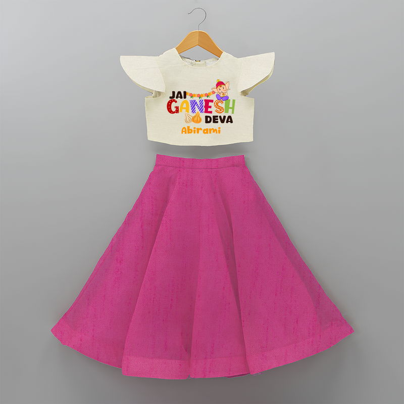 Jai Ganesh Deva - Customized Crop Top And Skirt For Kids - FUSCHIA - 6 - 9 Months Old (Chest 20" , Frock Waist 20")